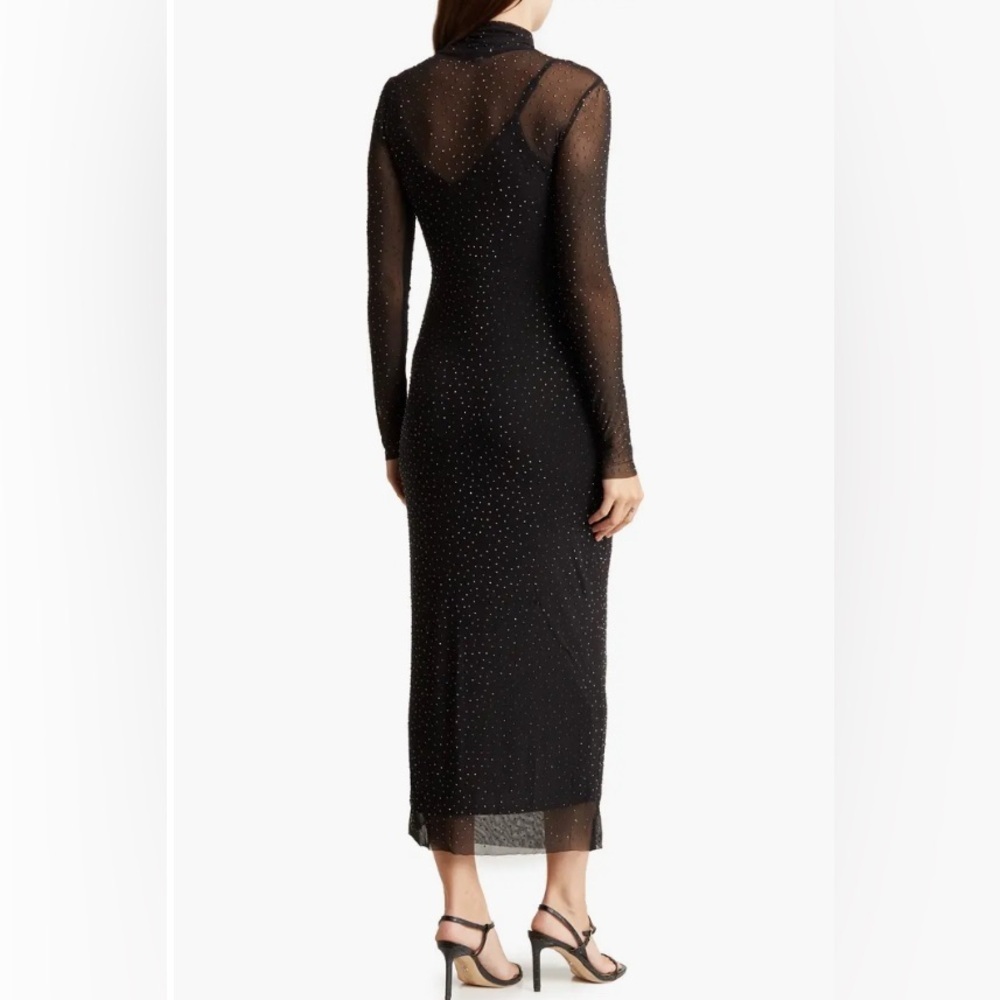 NEW Revolve AFRM Marni Black Rhinestone Sheer Long Sleeve Dress - Picture 2 of 10